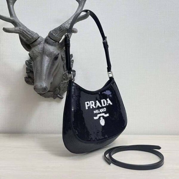 Prada Women Cleo Sequined Bag with Embroidered Lettering Logo on the Front (3)