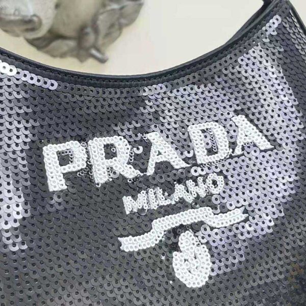 Prada Women Cleo Sequined Bag with Embroidered Lettering Logo on the Front (7)