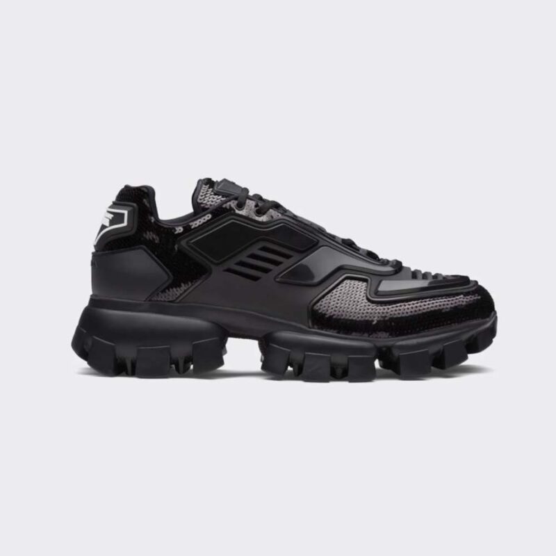 Baskets Prada Cloudbust Thunder à paillettes pour femme - Noir