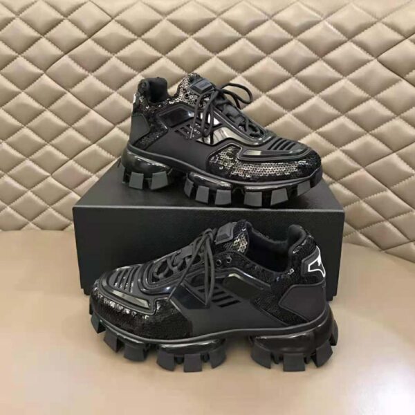 Prada Women Cloudbust Thunder Sequined Sneakers-Black (4)