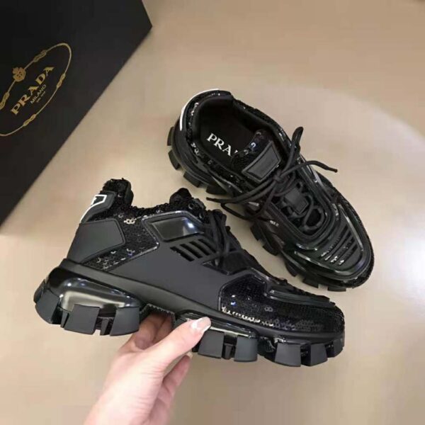 Prada Women Cloudbust Thunder Sequined Sneakers-Black (5)