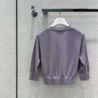 Prada Women Cropped Lurex Cardigan with Intarsia Logo-Purple (1)