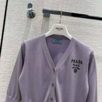 Prada Women Cropped Lurex Cardigan with Intarsia Logo-Purple (1)