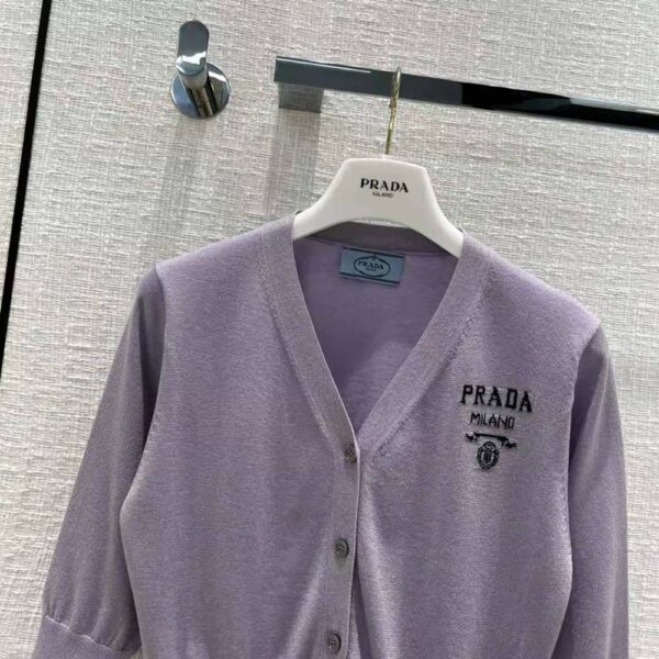 Prada Women Cropped Lurex Cardigan with Intarsia Logo-Purple (4)