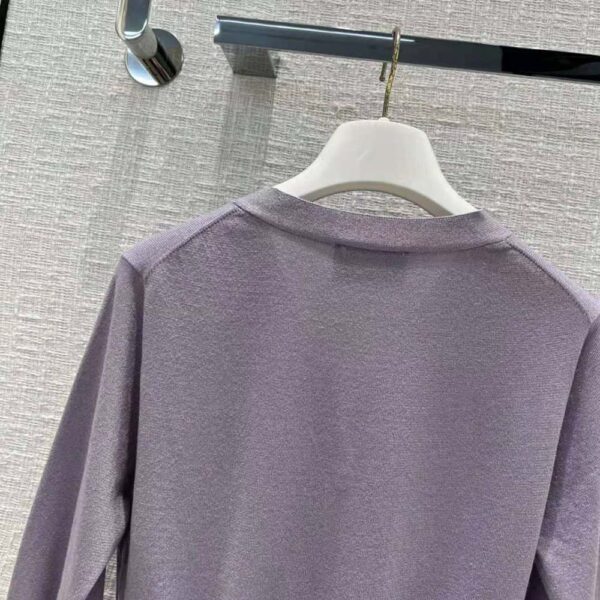Prada Women Cropped Lurex Cardigan with Intarsia Logo-Purple (5)