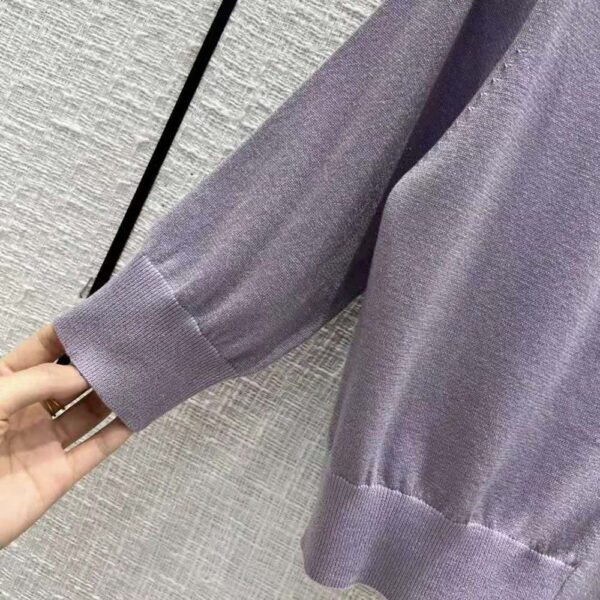 Prada Women Cropped Lurex Cardigan with Intarsia Logo-Purple (7)