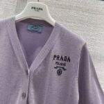 Prada Women Cropped Lurex Cardigan with Intarsia Logo-Purple - Image 6