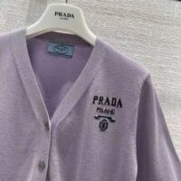 Prada Women Cropped Lurex Cardigan with Intarsia Logo-Purple (1)