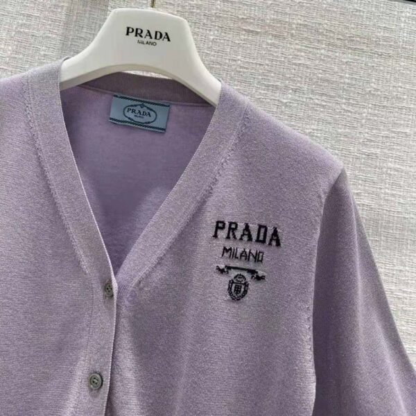 Prada Women Cropped Lurex Cardigan with Intarsia Logo-Purple (8)