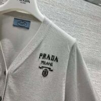 Prada Women Cropped Lurex Cardigan with Intarsia Logo-Silver (1)