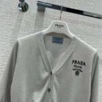 Prada Women Cropped Lurex Cardigan with Intarsia Logo-Silver – Bild 4