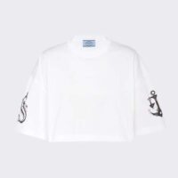 Prada Women Cropped Printed Jersey T-Shirt-White (1)