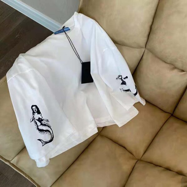 Prada Women Cropped Printed Jersey T-Shirt-White (2)
