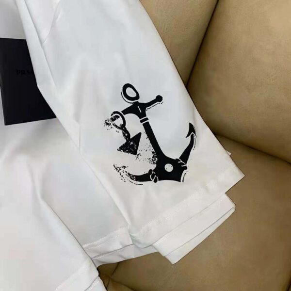 Prada Women Cropped Printed Jersey T-Shirt-White (3)