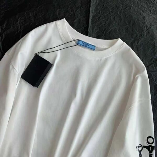 Prada Women Cropped Printed Jersey T-Shirt-White (5)