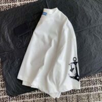 Prada Women Cropped Printed Jersey T-Shirt-White (1)