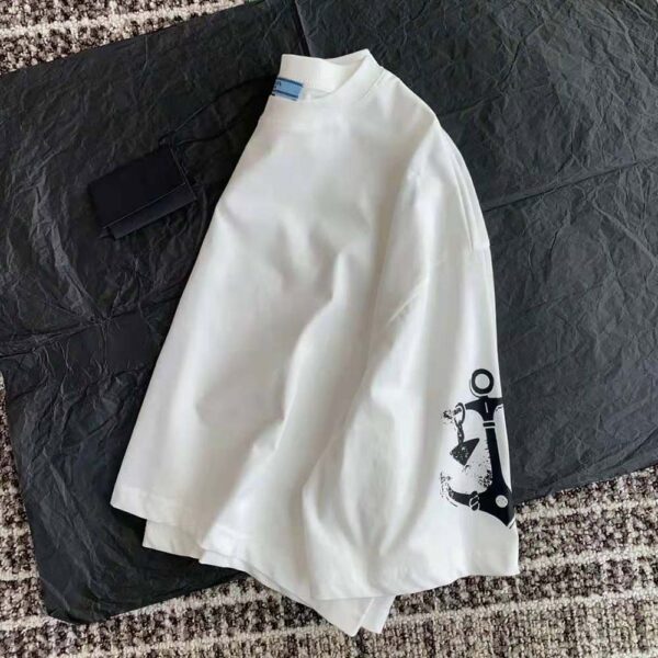Prada Women Cropped Printed Jersey T-Shirt-White (7)