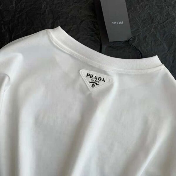 Prada Women Cropped Printed Jersey T-Shirt-White (8)