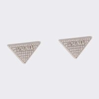 Prada Women Crystal Logo Jewels Zirconia Earrings-Silver