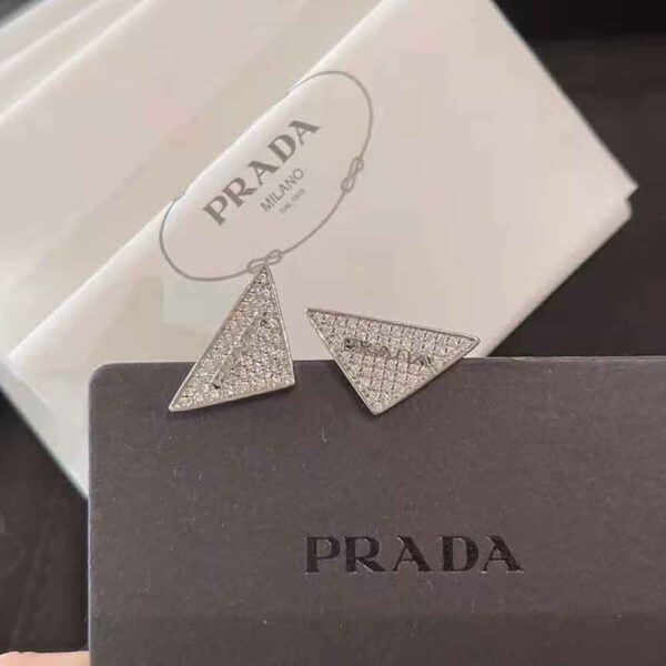 Prada Women Crystal Logo Jewels Zirconia Earrings-Silver (2)