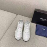 Prada Men Downtown Perforated Leather Sneakers-White - Image 2