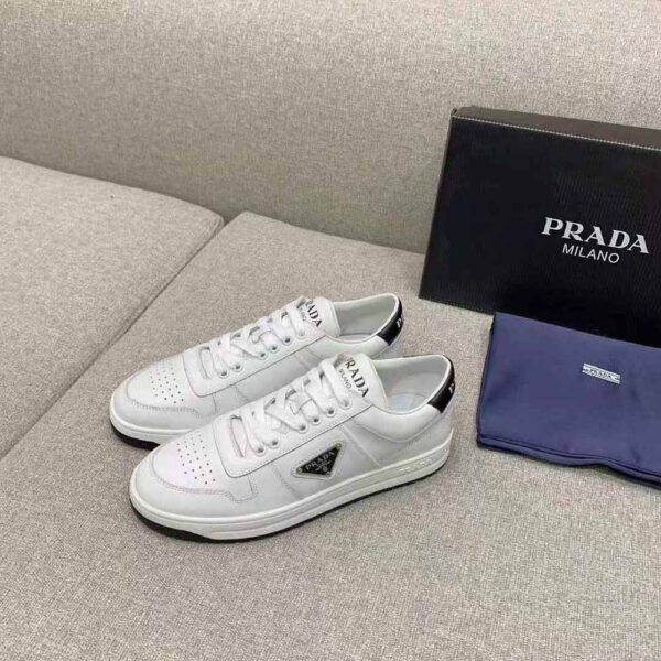 Prada Women Downtown Perforated Leather Sneakers-White (4)
