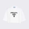 Prada Women Embroidered Interlock Crop T-shirt-White