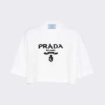 Camiseta corta con bordado interlock de Prada para mujer - Blanca