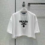 Prada Women Embroidered Interlock Crop T-shirt-White - Imagen 2