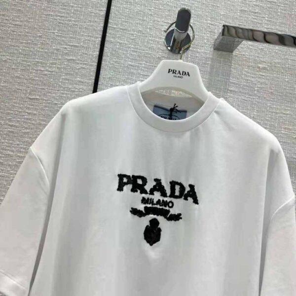 Prada Women Embroidered Interlock Crop T-shirt-White (3)