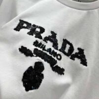 Prada Women Embroidered Interlock Crop T-shirt-White (1)