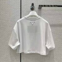 Prada Women Embroidered Interlock Crop T-shirt-White (1)