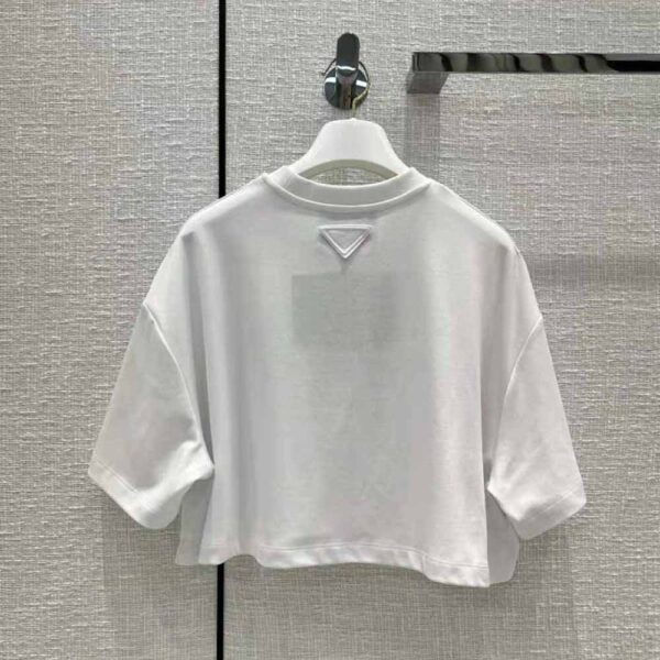 Prada Women Embroidered Interlock Crop T-shirt-White (9)