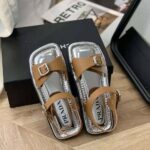 Prada Women Flat Rectangular Leather Sandals-Brown - Bild 5