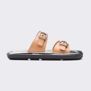 Prada Women Leather Sandals With Metal Buckle on the Upper-Brown