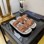 Prada Women Leather Sandals With Metal Buckle on the Upper-Brown - Image 4