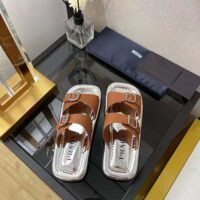 Prada Women Leather Sandals With Metal Buckle on the Upper-Brown (1)