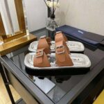 Prada Women Leather Sandals With Metal Buckle on the Upper-Brown - Image 5