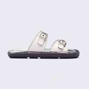 Prada Women Leather Sandals With Metal Buckle on the Upper-Silver