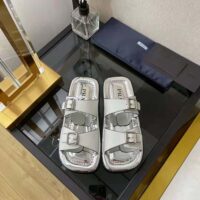 Prada Women Leather Sandals With Metal Buckle on the Upper-Silver (1)