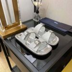 Prada Women Leather Sandals With Metal Buckle on the Upper-Silver - Bild 4