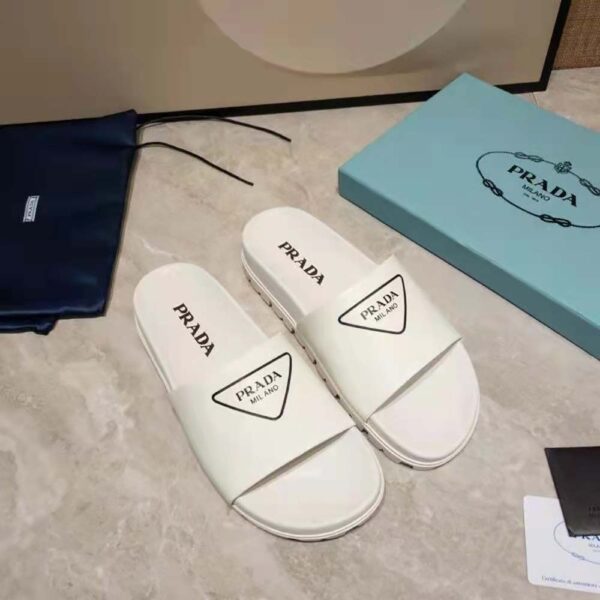 Prada Women Leather Slides in 20mm Heel-White (2)