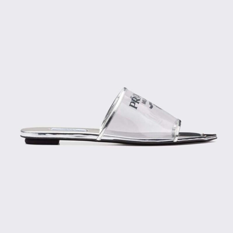 Claquettes Prada Femme en plexiglas à imprimé logo - Argent