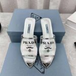 Prada Women Logo-Print Plexiglas Slides-Silver - immagine 2