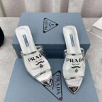 Prada Women Logo-Print Plexiglas Slides-Silver - immagine 3