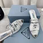 Prada Women Logo-Print Plexiglas Slides-Silver - immagine 8