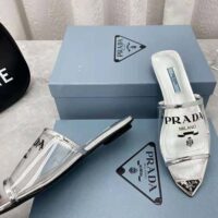 Prada Women Logo-Print Plexiglas Slides-Silver (1)