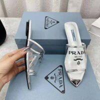 Prada Women Logo-Print Plexiglas Slides-Silver (1)