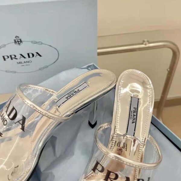 Prada Women Logo-print Plexiglas High-Heel Slides in 75mm Heel Height (4)