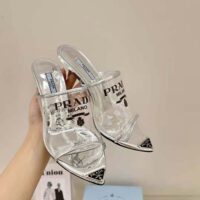 Prada Women Logo-print Plexiglas High-Heel Slides in 75mm Heel Height (1)